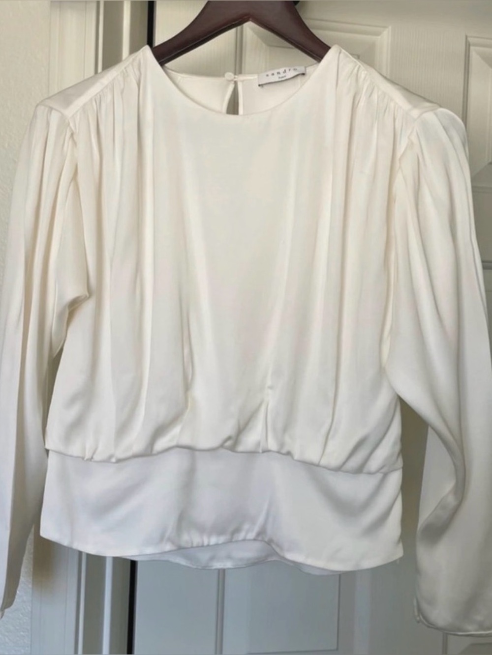 Sandro White Longsleeve Satin Blouse
